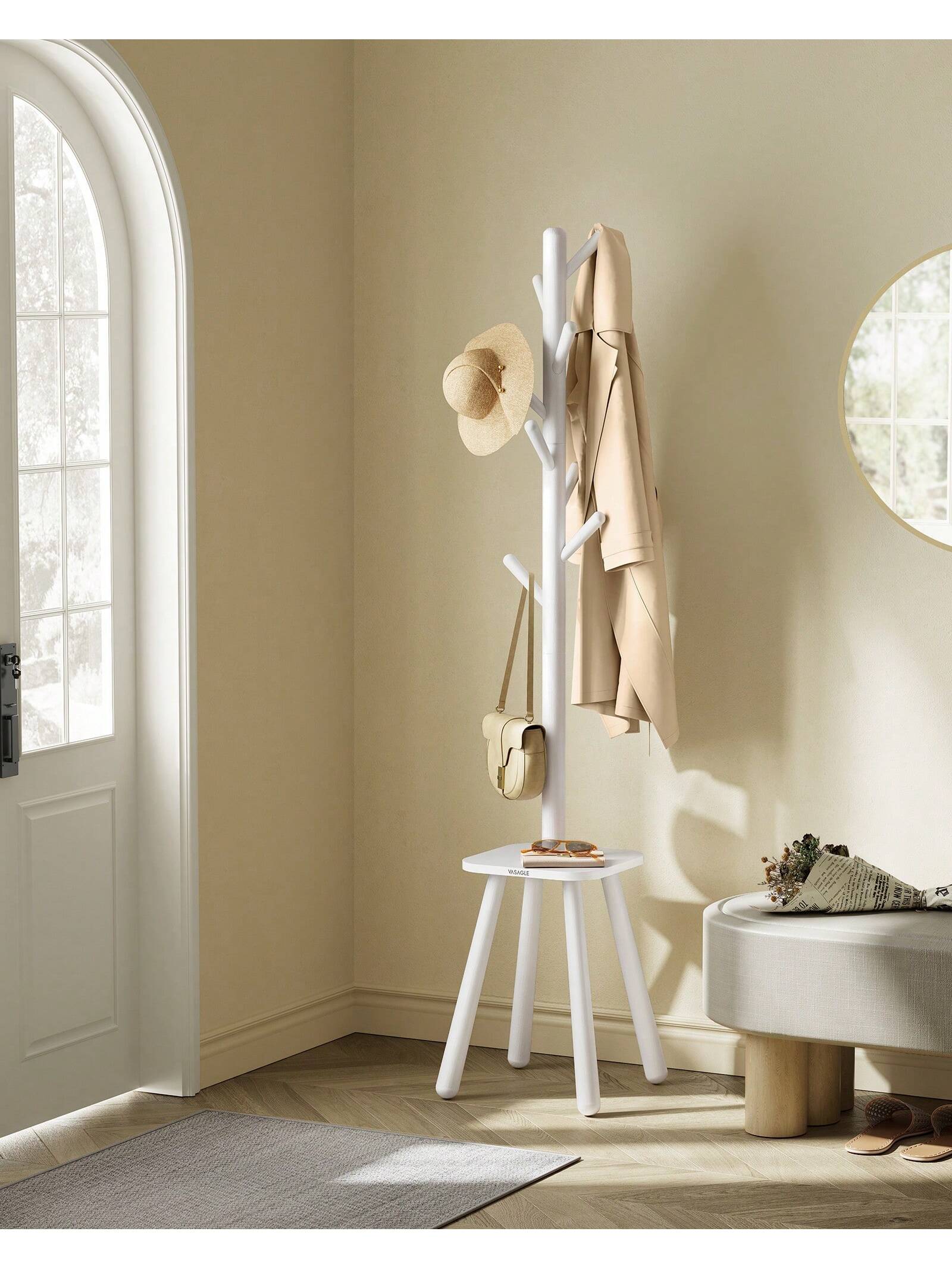 Free-Standing Coat Rack | 8 Hooks & Storage Shelf, 67.1" Hall Tree – MIRA