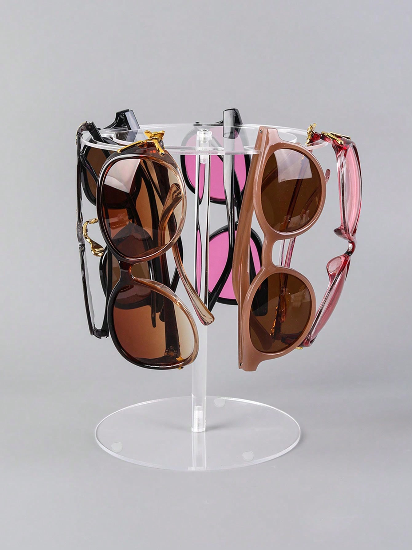 Madebyblanc 1pc Acrylic Sunglass Display Stand,Premium Clear 360° Rotatable Round Riser Stands,Clear Tabletop Glasses Holder Organizer.