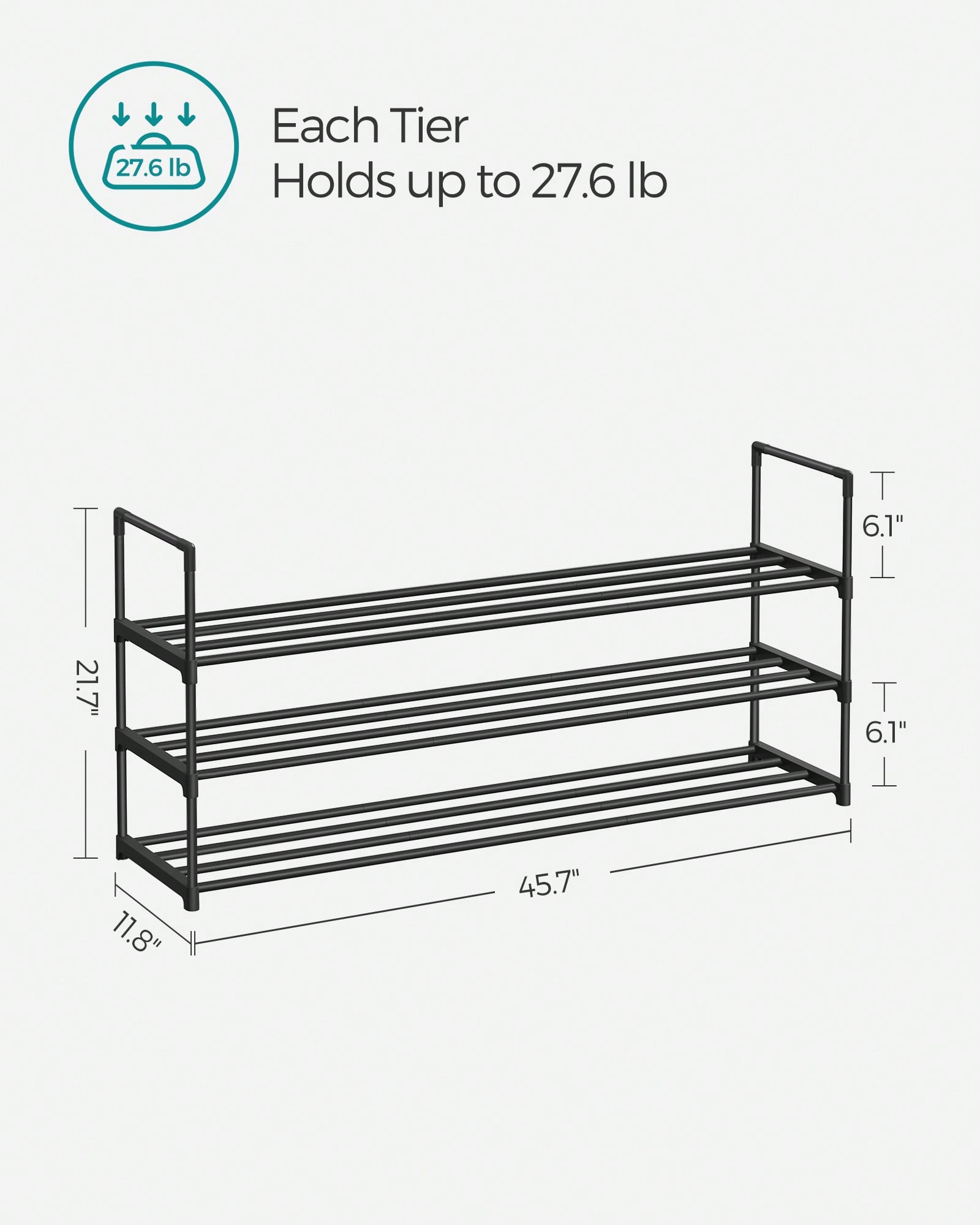3-Tier Metal Shoe Rack for 18 Pairs – Easy Assembly, Black | MIRA