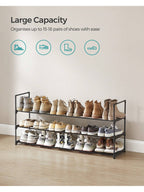 3-Tier Metal Shoe Rack for 18 Pairs – Easy Assembly, Black | MIRA