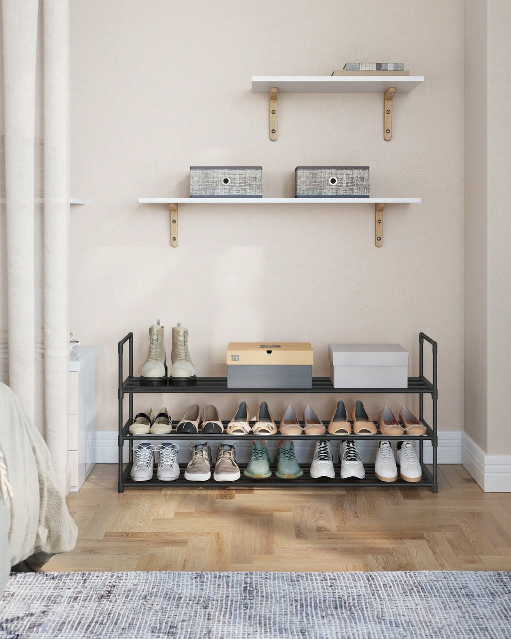 3-Tier Metal Shoe Rack for 18 Pairs – Easy Assembly, Black | MIRA