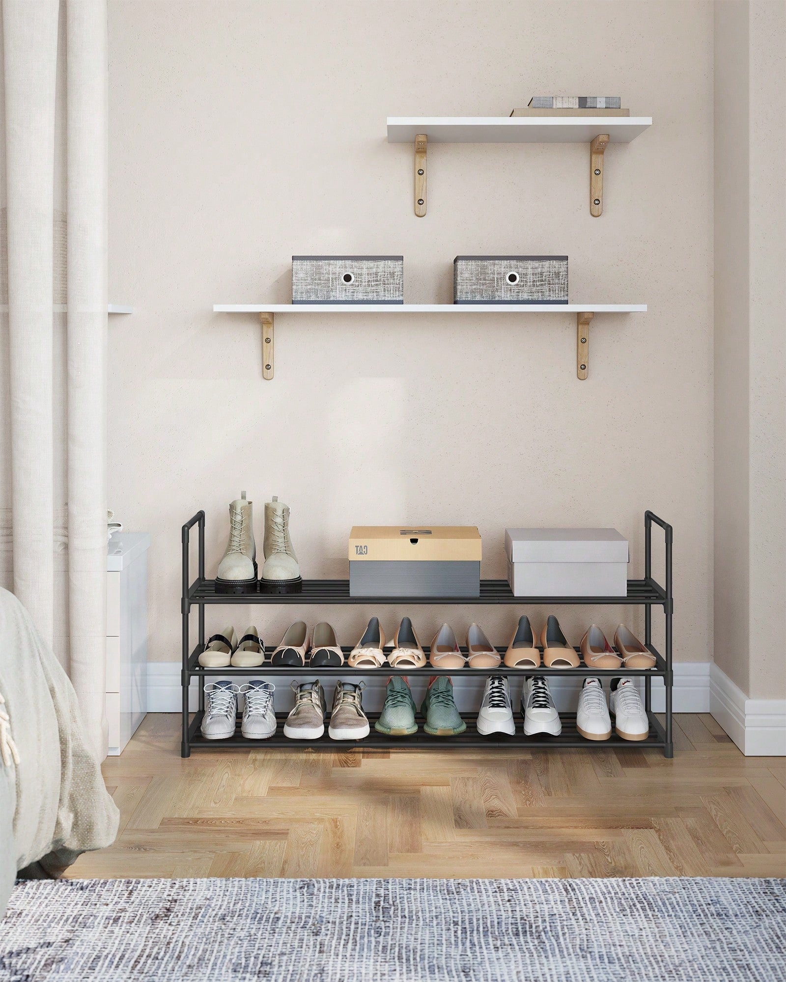 3-Tier Metal Shoe Rack for 18 Pairs – Easy Assembly, Black | MIRA