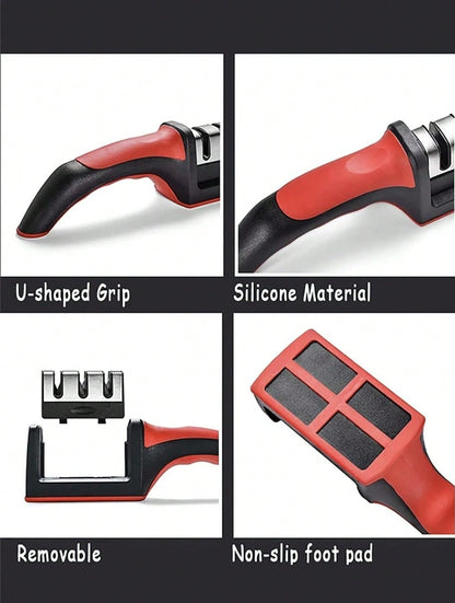4 Stage Manual Knife Sharpener, Professional Kitchen Blade Sharpening Tool, Non Slip Handle Knife Sharpener For Steel Knives Scissors
