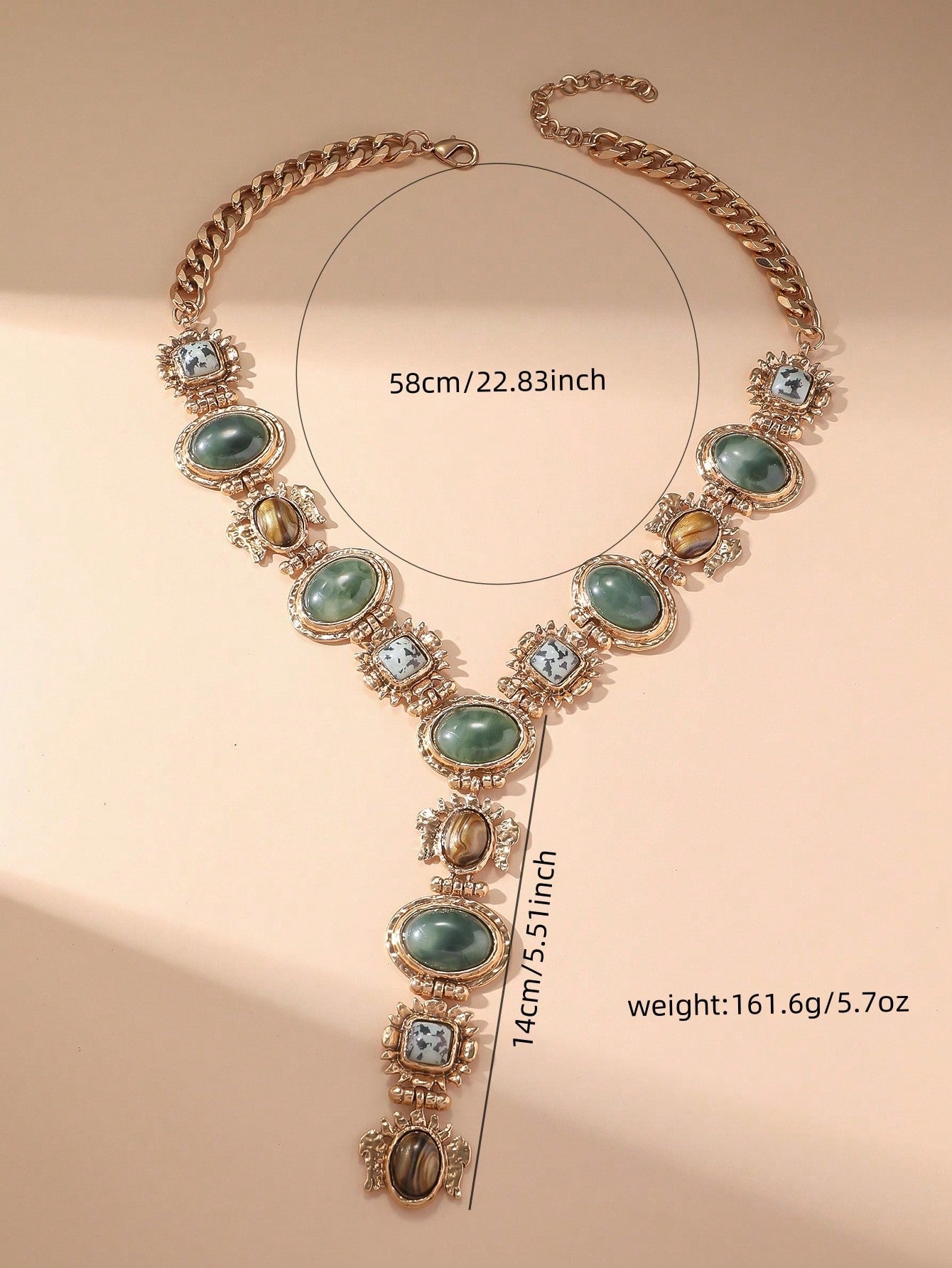 Vintage Geometric Faux Gemstone Y-Shaped Tassel Necklace | MIRA