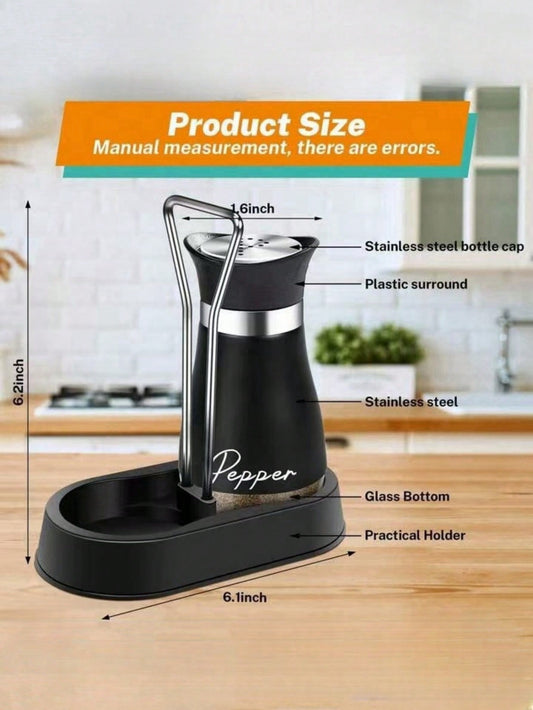 2pcs/Set Seasoning Bottle Set, Includes Salt & Pepper Shaker, Spice Grinder With Holder, 4oz Airtight Spice Jars, Functional Kitchen Accessories, Holiday Party Gift