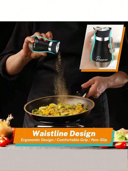 2pcs/Set Seasoning Bottle Set, Includes Salt & Pepper Shaker, Spice Grinder With Holder, 4oz Airtight Spice Jars, Functional Kitchen Accessories, Holiday Party Gift