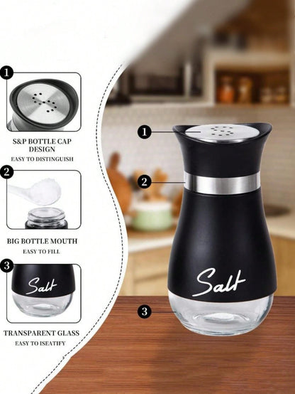 2pcs/Set Seasoning Bottle Set, Includes Salt & Pepper Shaker, Spice Grinder With Holder, 4oz Airtight Spice Jars, Functional Kitchen Accessories, Holiday Party Gift