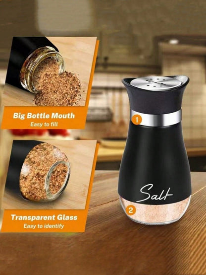 2pcs/Set Seasoning Bottle Set, Includes Salt & Pepper Shaker, Spice Grinder With Holder, 4oz Airtight Spice Jars, Functional Kitchen Accessories, Holiday Party Gift