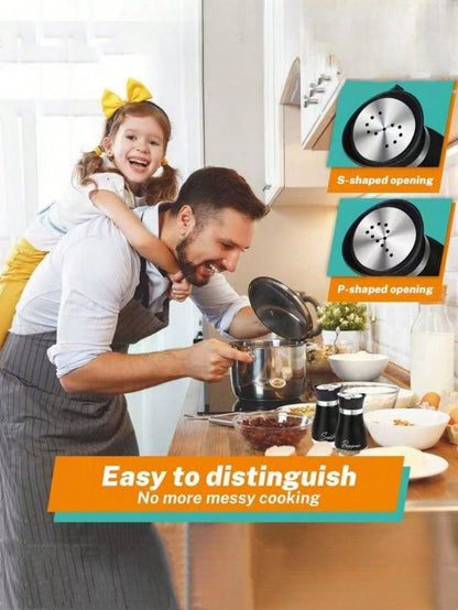 2pcs/Set Seasoning Bottle Set, Includes Salt & Pepper Shaker, Spice Grinder With Holder, 4oz Airtight Spice Jars, Functional Kitchen Accessories, Holiday Party Gift