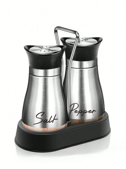 2pcs/Set Seasoning Bottle Set, Includes Salt & Pepper Shaker, Spice Grinder With Holder, 4oz Airtight Spice Jars, Functional Kitchen Accessories, Holiday Party Gift