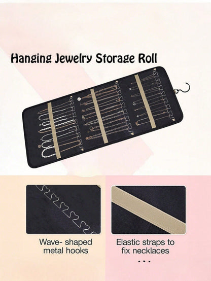 Madebyblanc Large Capacity Jewelry Organizer Hanging Bag - Double-Sided Wall-Mounted Closet Storage With Hooks For Earrings/Necklaces/Rings | Dustproof Premium Polyester Door Organizer (Black Valentine's Gift Idea)