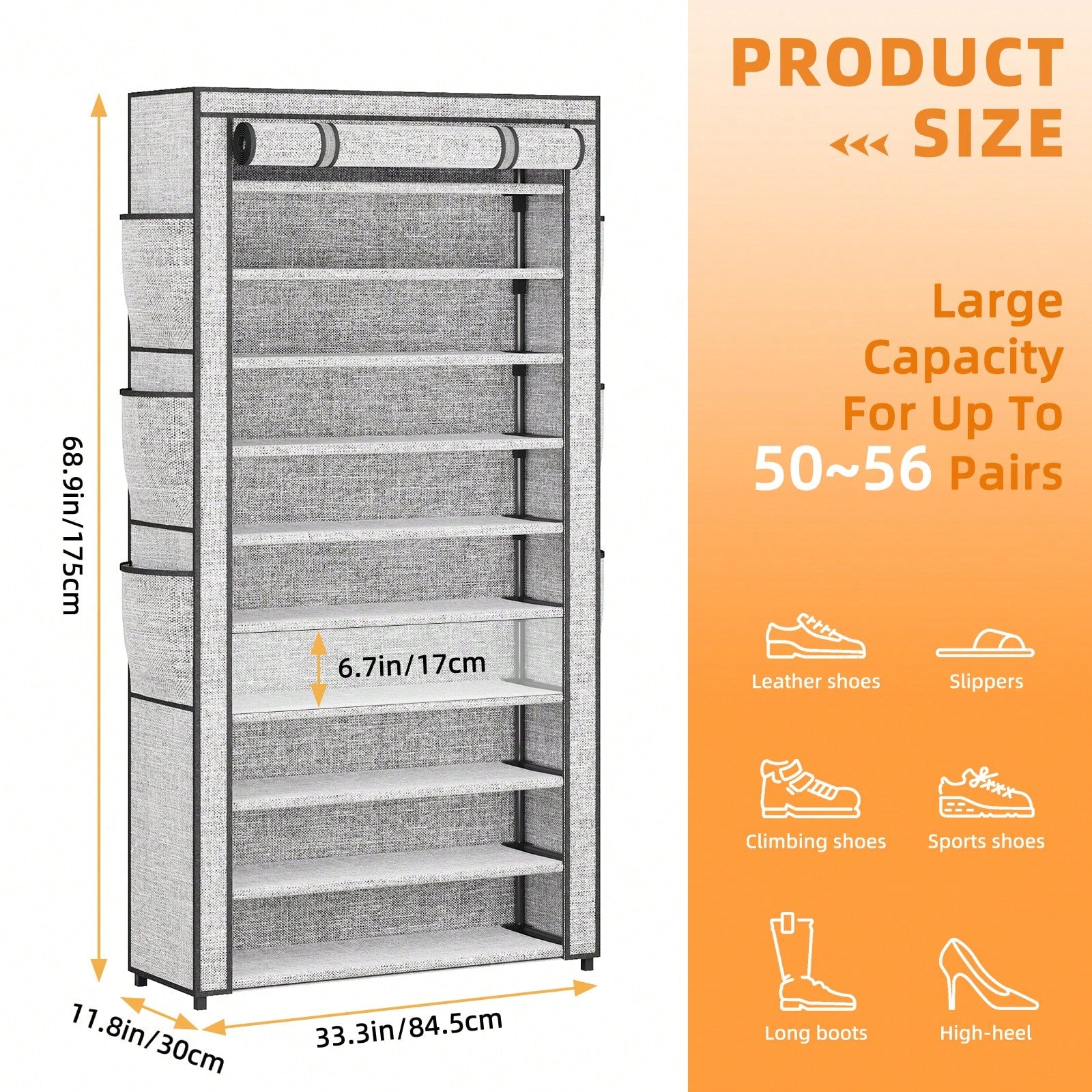 Large Shoe Rack Cabinet 6/10 Tier – 50-56 Pairs, Dustproof | MIRA
