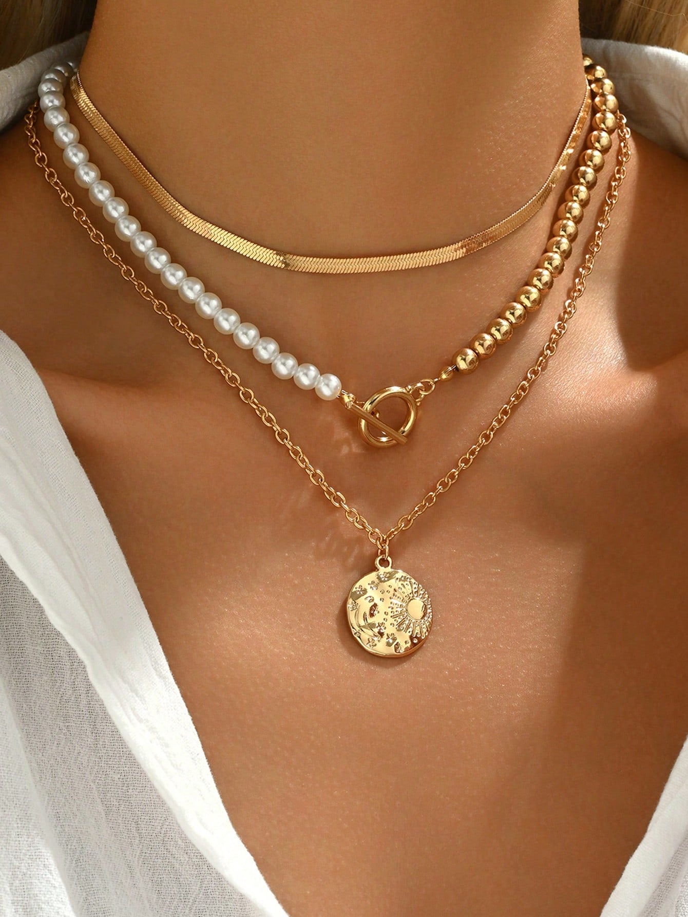 Gold Layered Bead Chain Necklace Set for Women – Boho Style | MIRA