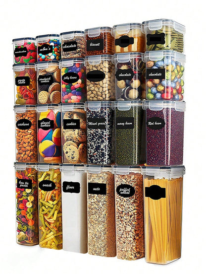VOOVA 48pcs Sealed Food Storage Containers With LIDS - Lunch Boxes Ideal For Organizing And Storing Grains, Rice, Pasta, Tea, Nuts And Coffee Beans In A Kitchen Pantry - Can Be Used For Dishwasher Washing, Including Labels And Markers