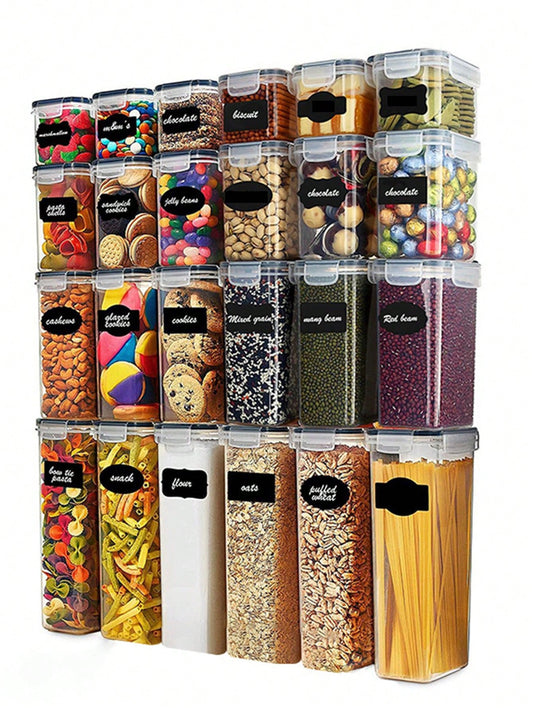 VOOVA 48pcs Sealed Food Storage Containers With LIDS - Lunch Boxes Ideal For Organizing And Storing Grains, Rice, Pasta, Tea, Nuts And Coffee Beans In A Kitchen Pantry - Can Be Used For Dishwasher Washing, Including Labels And Markers