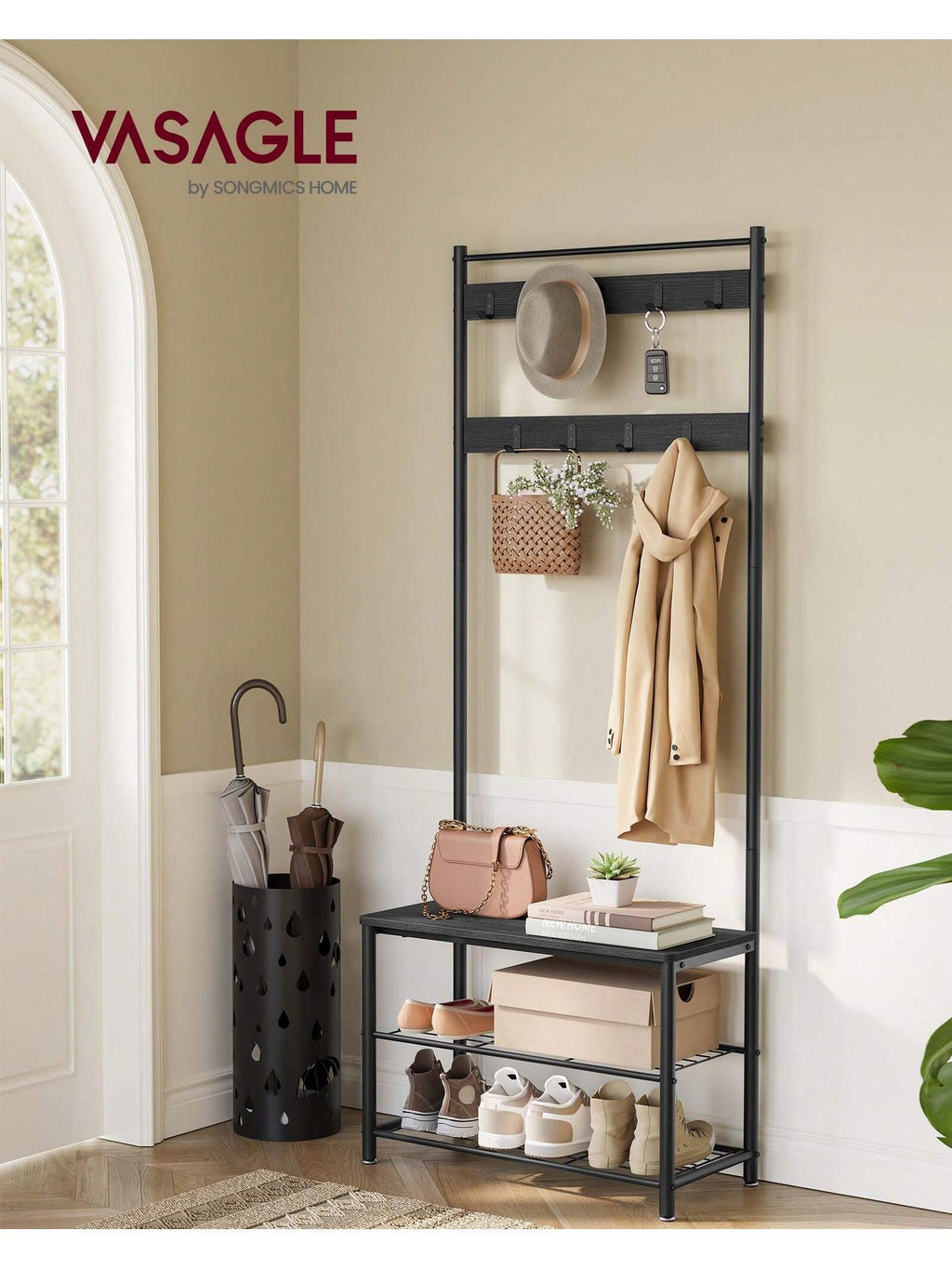 Hall Tree with Shoe Storage Bench | 3-in-1 Coat Rack Entryway Organizer – MIRA