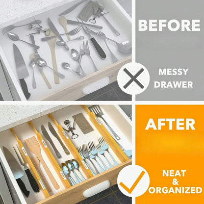 6 Packs Bamboo Drawer Dividers With Labels, Adjustable Organizers For Kitchen, Bathroom, Dresser, And Office Drawers, Fits 17-22 Inch Spaces, Expandable Storage For Clothes, Utensils, And Accessories Back To School Dormitory Storage