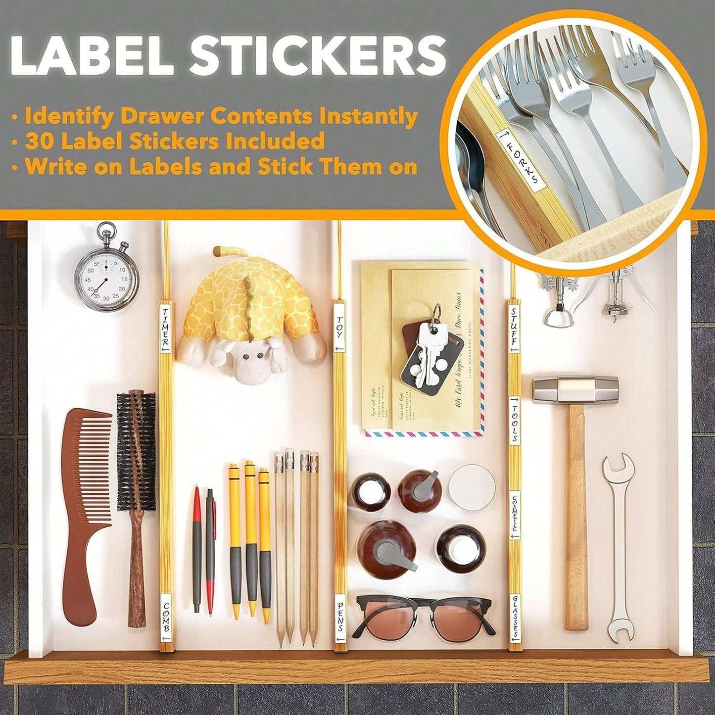 6 Packs Bamboo Drawer Dividers With Labels, Adjustable Organizers For Kitchen, Bathroom, Dresser, And Office Drawers, Fits 17-22 Inch Spaces, Expandable Storage For Clothes, Utensils, And Accessories Back To School Dormitory Storage