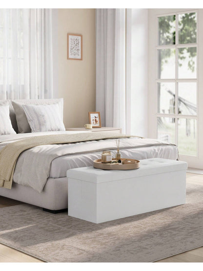 SONGMICS 43 Inches Folding Storage Ottoman Bench Storage Chest Footrest Padded Seat Faux Leather, Holds Up To 660 Lb, Beige, Black, Brown, Light Grey, Coffee Brown, Dark Gray