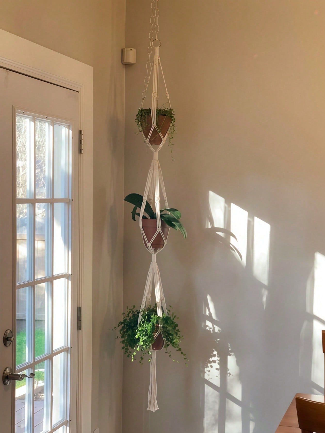 1pc 3 Layer Woven Plant Hanger ,Tassel Plant Pot Holder Stand, Plant Hanger With Hook, Jute Rope Plant Pot Holder, Flower Pot Net Hanging Planter With Tassel, Indoor Hanging Basket For House Plants,Indoor Outdoor Decor