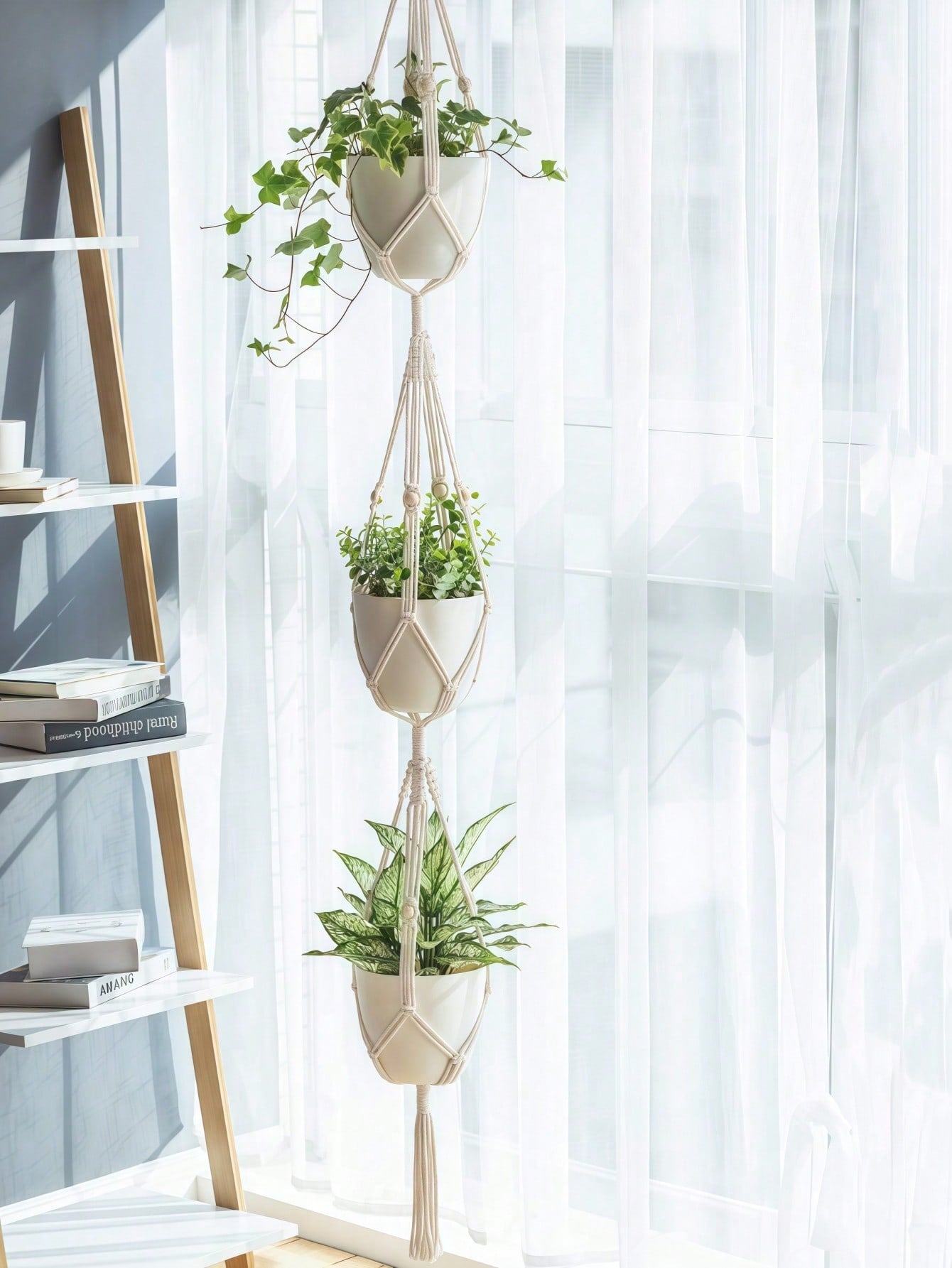 1pc 3 Layer Woven Plant Hanger ,Tassel Plant Pot Holder Stand, Plant Hanger With Hook, Jute Rope Plant Pot Holder, Flower Pot Net Hanging Planter With Tassel, Indoor Hanging Basket For House Plants,Indoor Outdoor Decor