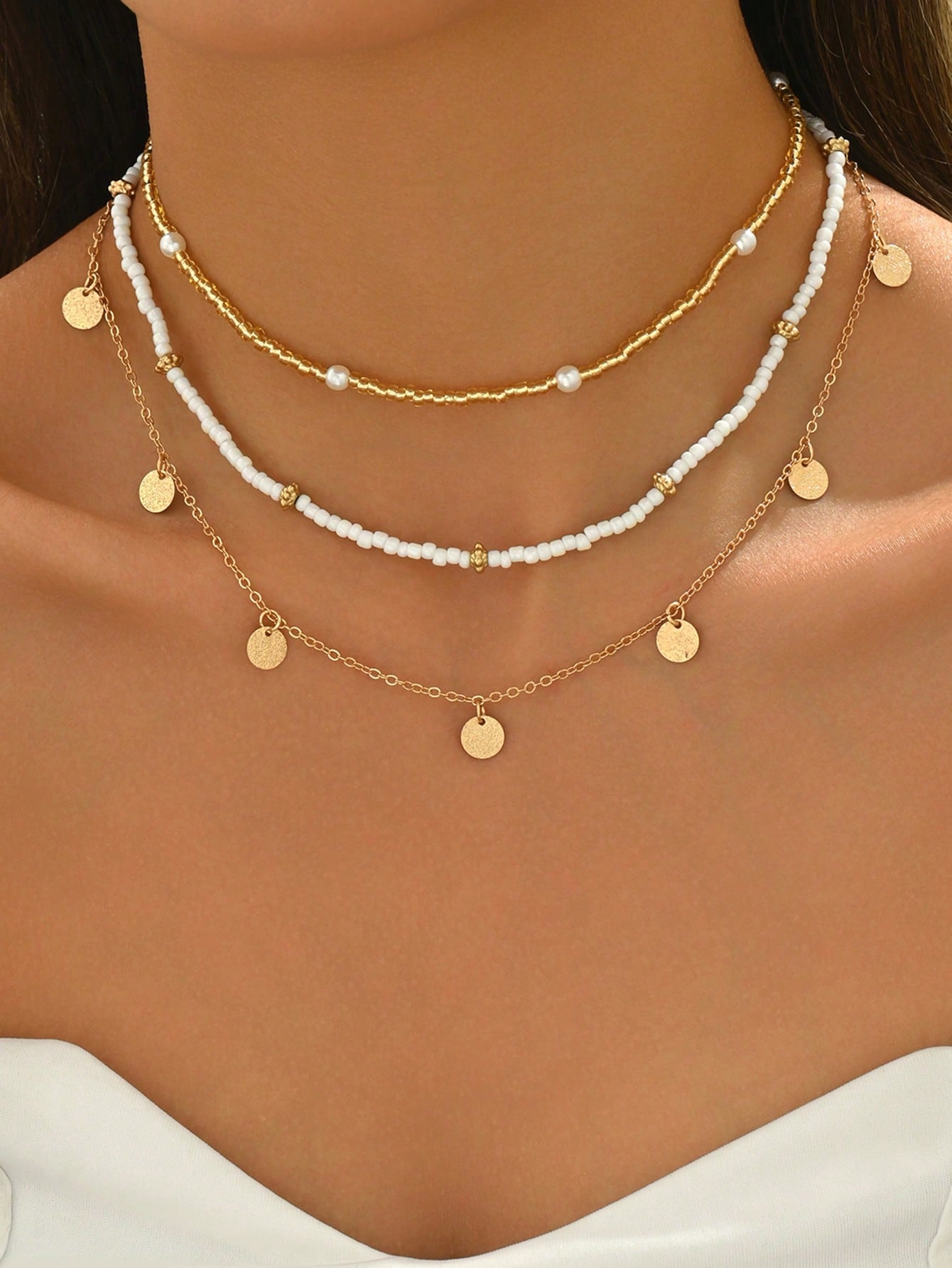Gold Layered Bead Chain Necklace Set for Women – Boho Style | MIRA