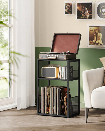 VASAGLE Record Player Stand, 3-Tier Side Table, Vinyl Record Storage Up To 100 Albums, End Table For Living Room, Bedroom
