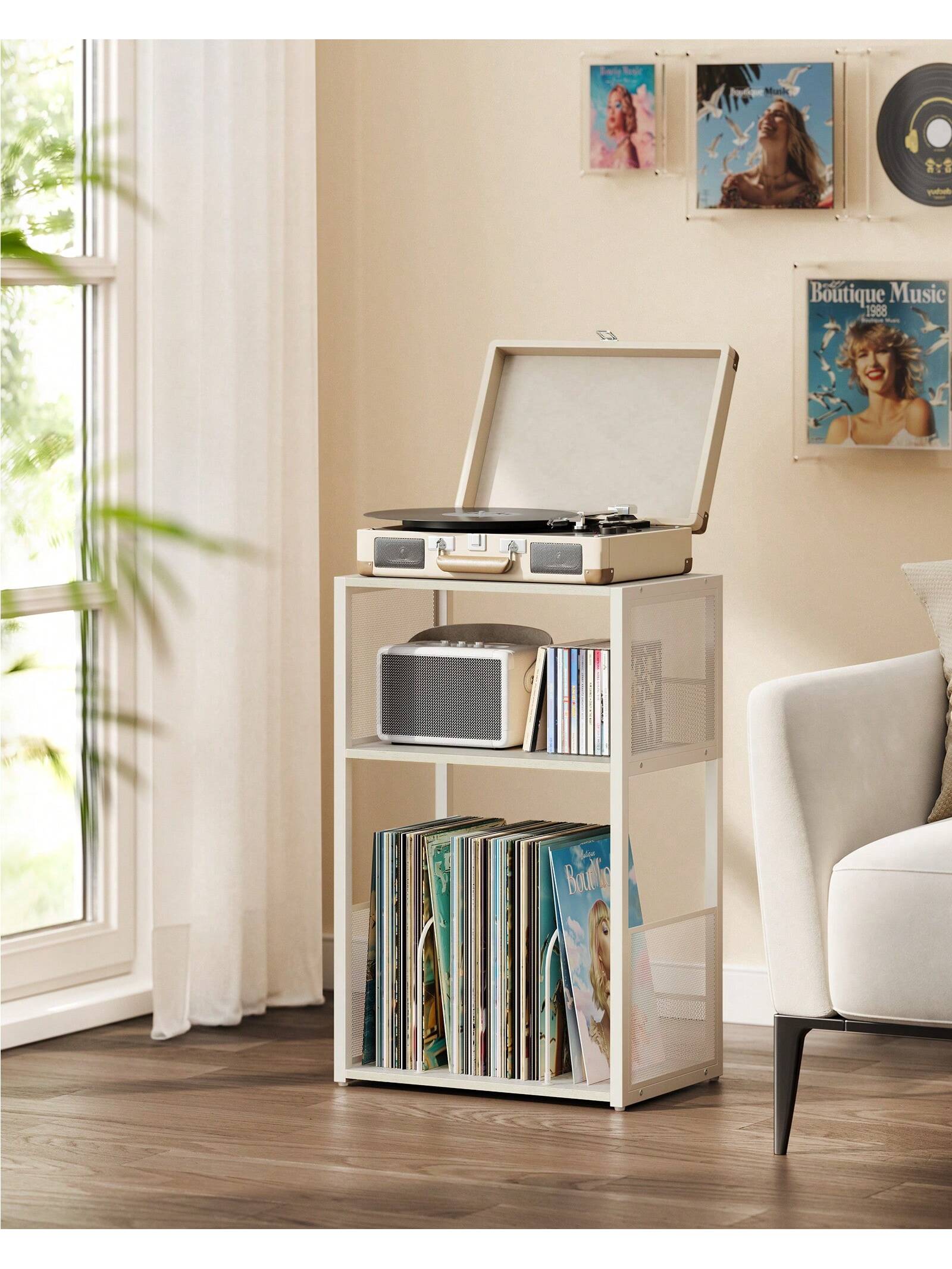 3-Tier Record Player Stand | Vinyl Storage for 100 Albums & End Table – MIRA