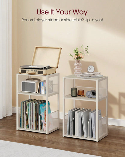 VASAGLE Record Player Stand, 3-Tier Side Table, Vinyl Record Storage Up To 100 Albums, End Table For Living Room, Bedroom