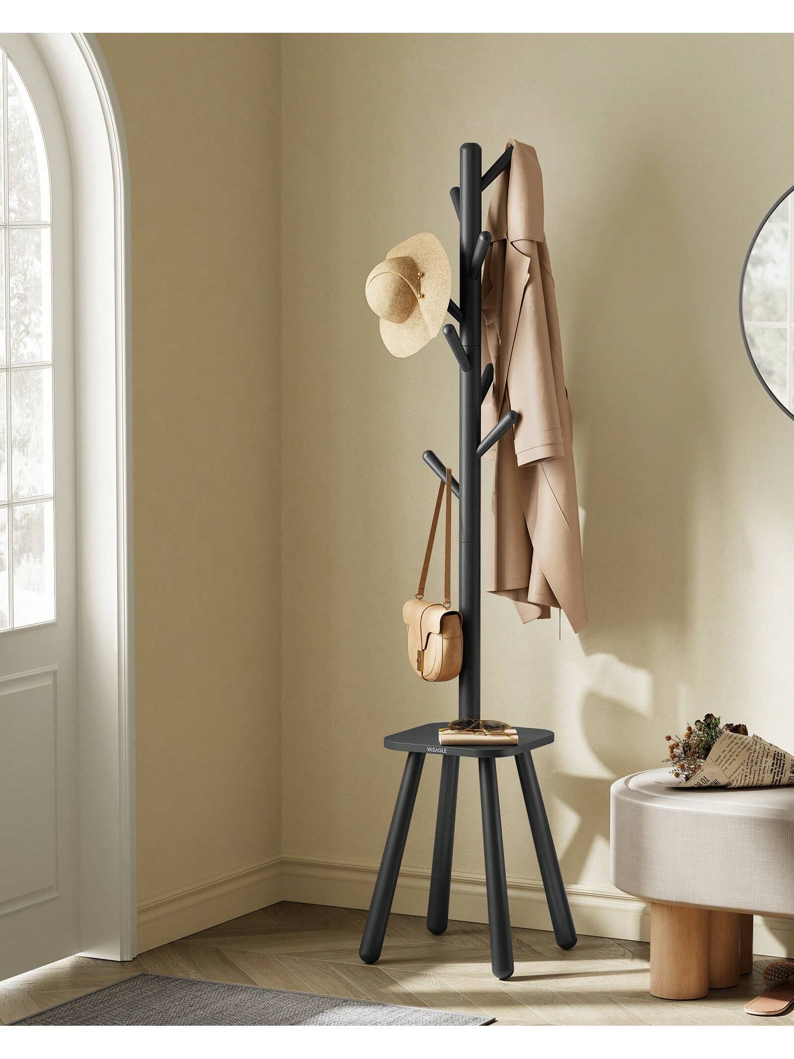 Free-Standing Coat Rack | 8 Hooks & Storage Shelf, 67.1" Hall Tree – MIRA