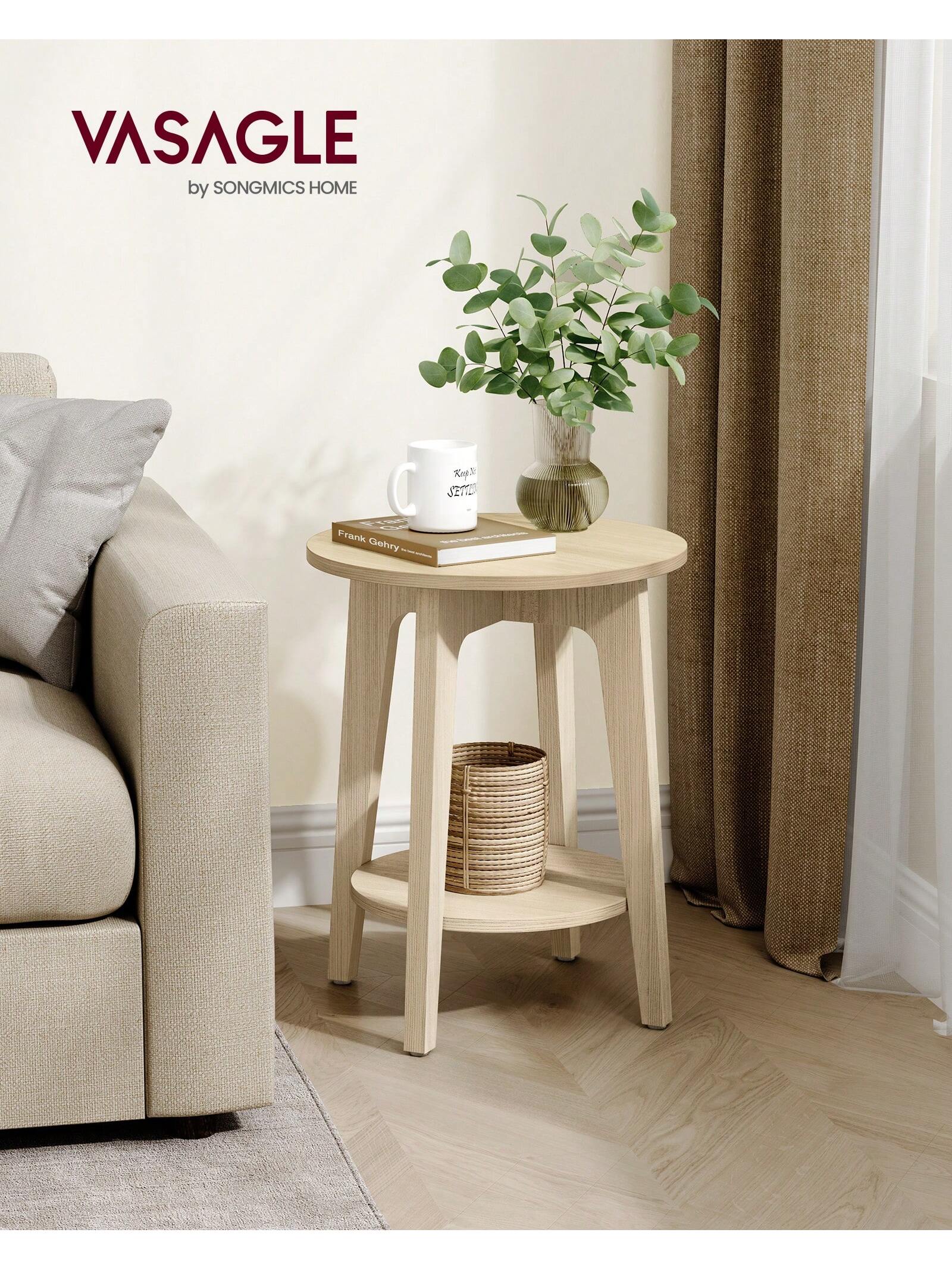 Round End Table with Lower Shelf | Compact Side Table for Small Spaces – MIRA