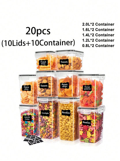 VOOVA 48pcs Sealed Food Storage Containers With LIDS - Lunch Boxes Ideal For Organizing And Storing Grains, Rice, Pasta, Tea, Nuts And Coffee Beans In A Kitchen Pantry - Can Be Used For Dishwasher Washing, Including Labels And Markers