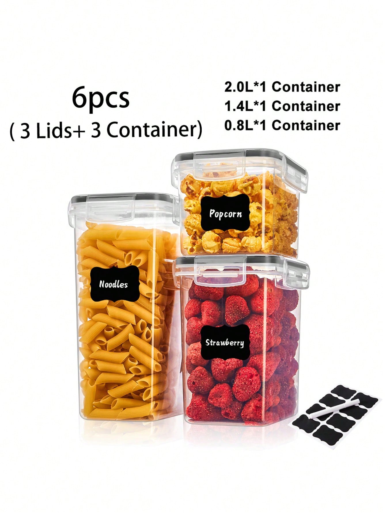 VOOVA 48pcs Sealed Food Storage Containers With LIDS - Lunch Boxes Ideal For Organizing And Storing Grains, Rice, Pasta, Tea, Nuts And Coffee Beans In A Kitchen Pantry - Can Be Used For Dishwasher Washing, Including Labels And Markers