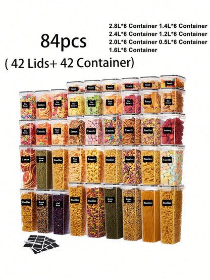 VOOVA 48pcs Sealed Food Storage Containers With LIDS - Lunch Boxes Ideal For Organizing And Storing Grains, Rice, Pasta, Tea, Nuts And Coffee Beans In A Kitchen Pantry - Can Be Used For Dishwasher Washing, Including Labels And Markers