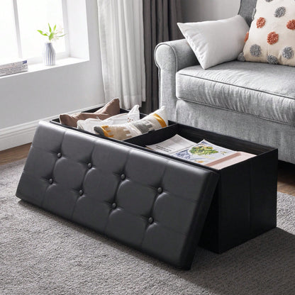 SONGMICS 43 Inches Folding Storage Ottoman Bench Storage Chest Footrest Padded Seat Faux Leather, Holds Up To 660 Lb, Beige, Black, Brown, Light Grey, Coffee Brown, Dark Gray