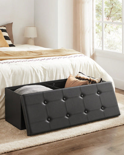 SONGMICS 43 Inches Folding Storage Ottoman Bench Storage Chest Footrest Padded Seat Faux Leather, Holds Up To 660 Lb, Beige, Black, Brown, Light Grey, Coffee Brown, Dark Gray