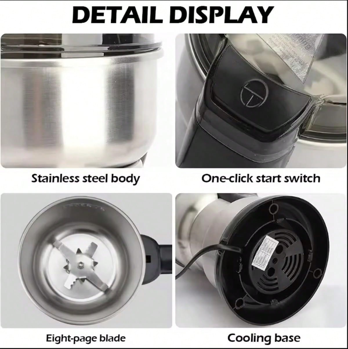 Pieces High Power Grinder, Stainless Steel Small Home Grain Mill, Kitchen Cooking Wall Crusher, 110-130V US Plug, No Battery Required, Ideal Holiday Gifts