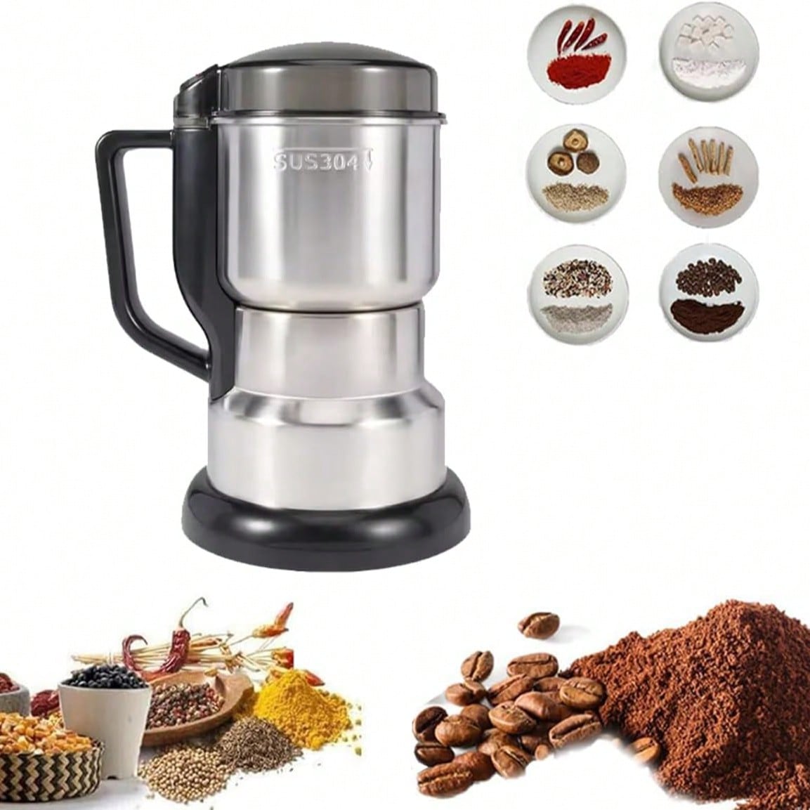 Pieces High Power Grinder, Stainless Steel Small Home Grain Mill, Kitchen Cooking Wall Crusher, 110-130V US Plug, No Battery Required, Ideal Holiday Gifts