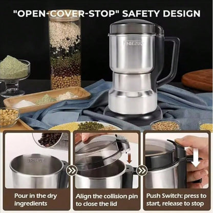 Pieces High Power Grinder, Stainless Steel Small Home Grain Mill, Kitchen Cooking Wall Crusher, 110-130V US Plug, No Battery Required, Ideal Holiday Gifts