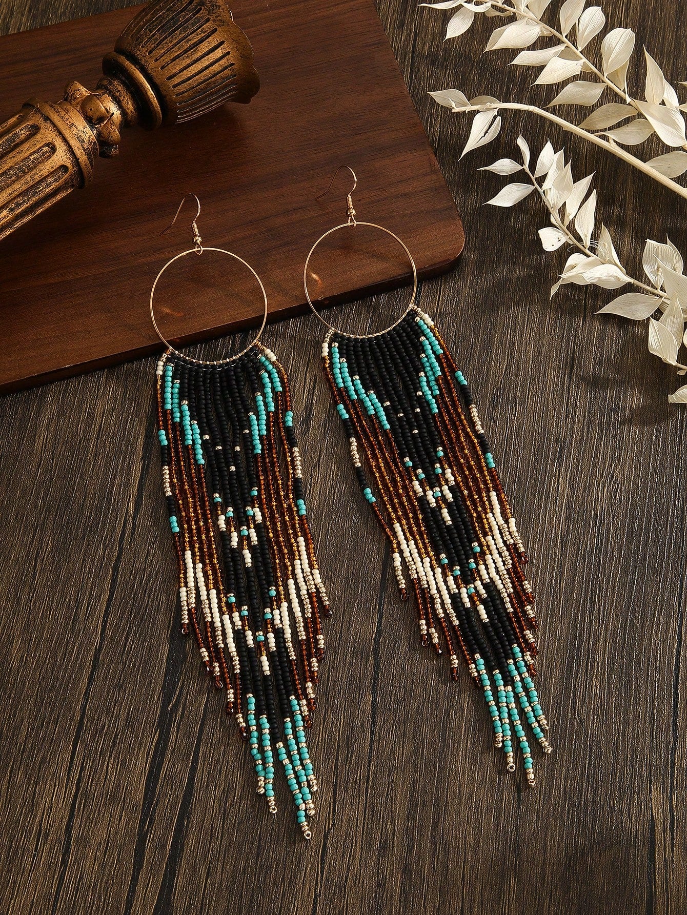 Handmade Bohemian Beaded Tassel Drop Earrings – Circle & Hoop | MIRA