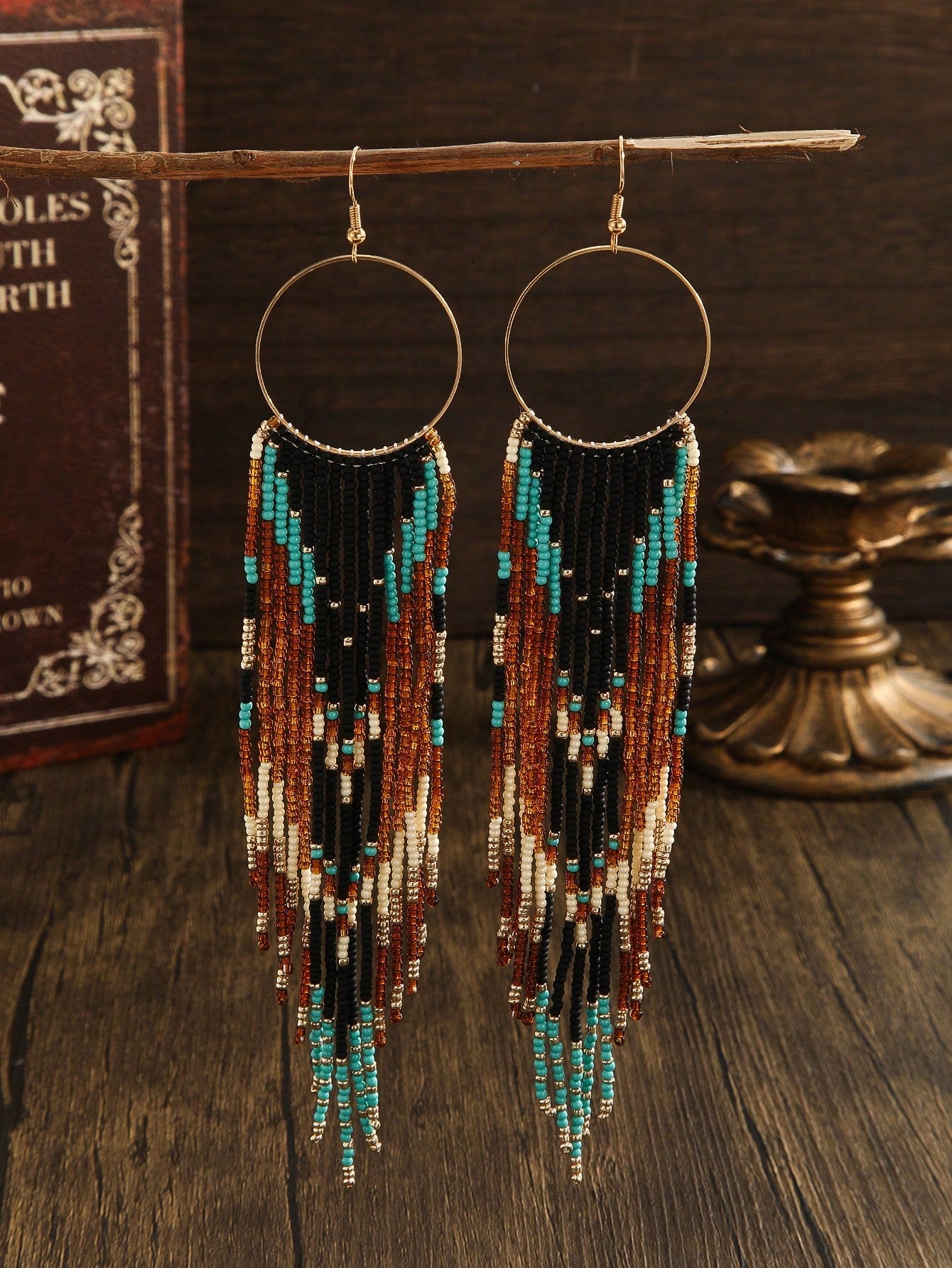 Handmade Bohemian Beaded Tassel Drop Earrings – Circle & Hoop | MIRA