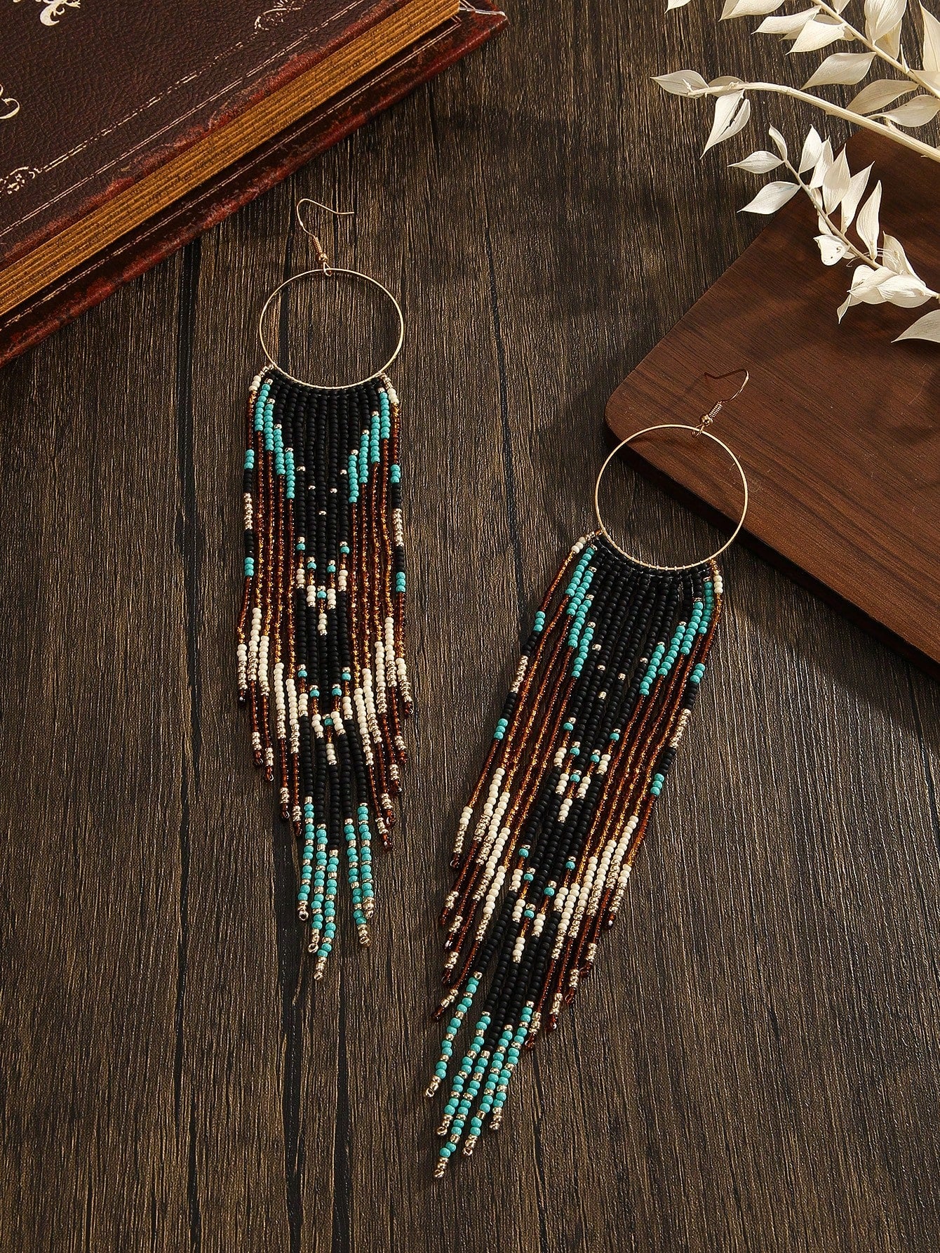 Handmade Bohemian Beaded Tassel Drop Earrings – Circle & Hoop | MIRA