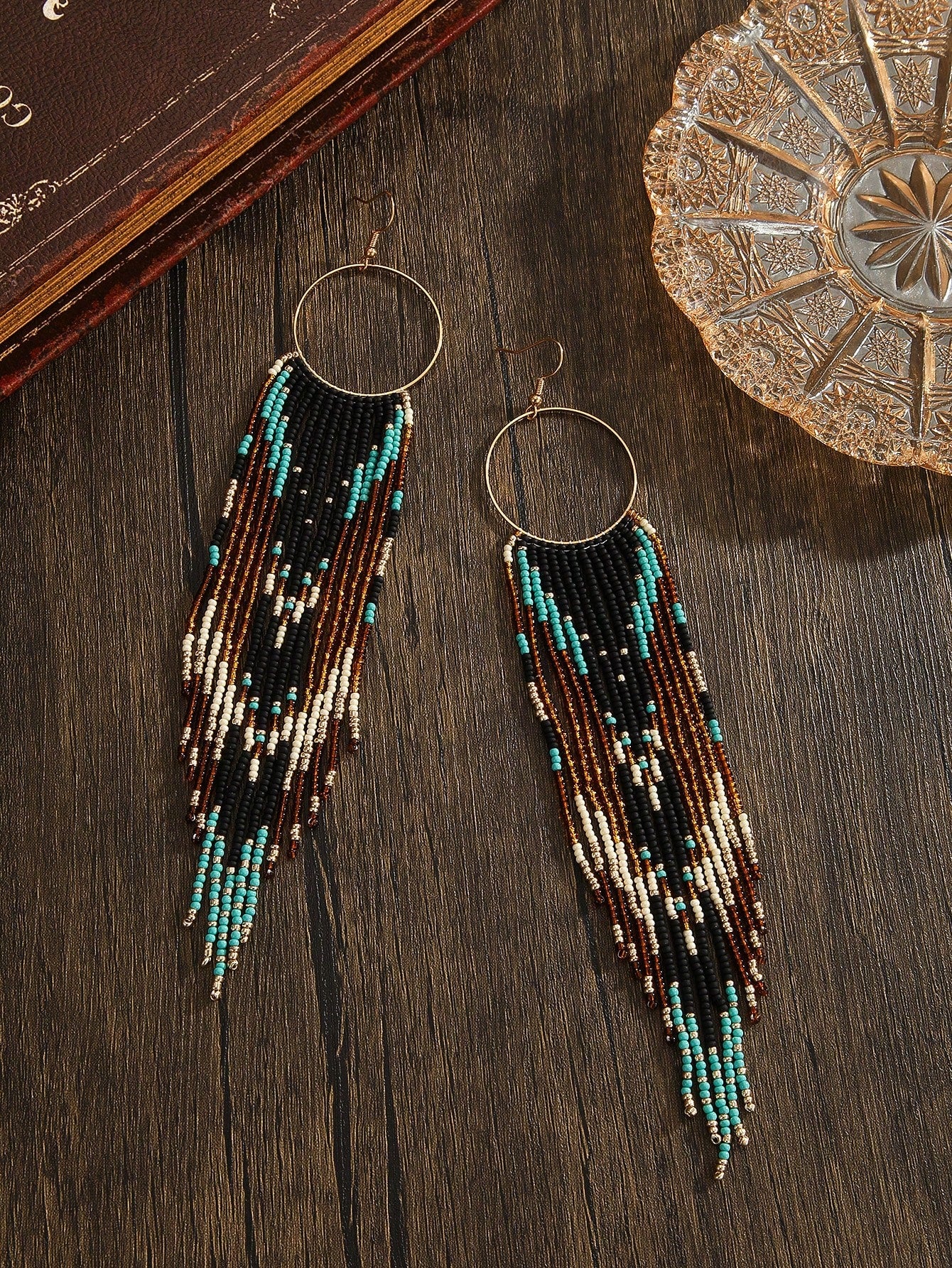 Handmade Bohemian Beaded Tassel Drop Earrings – Circle & Hoop | MIRA