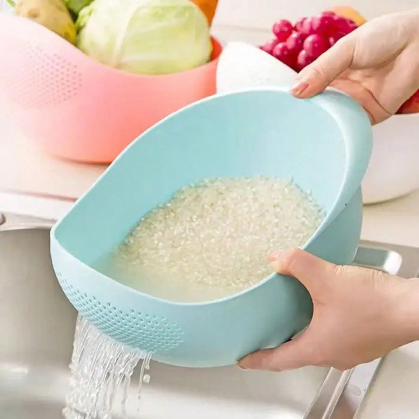 Rice Sieve Rice Drainage Basket Plastic Colander Kitchen Drain Basket Rice Bowl Fruit Vegetable Washing Strainer Basket Tools
