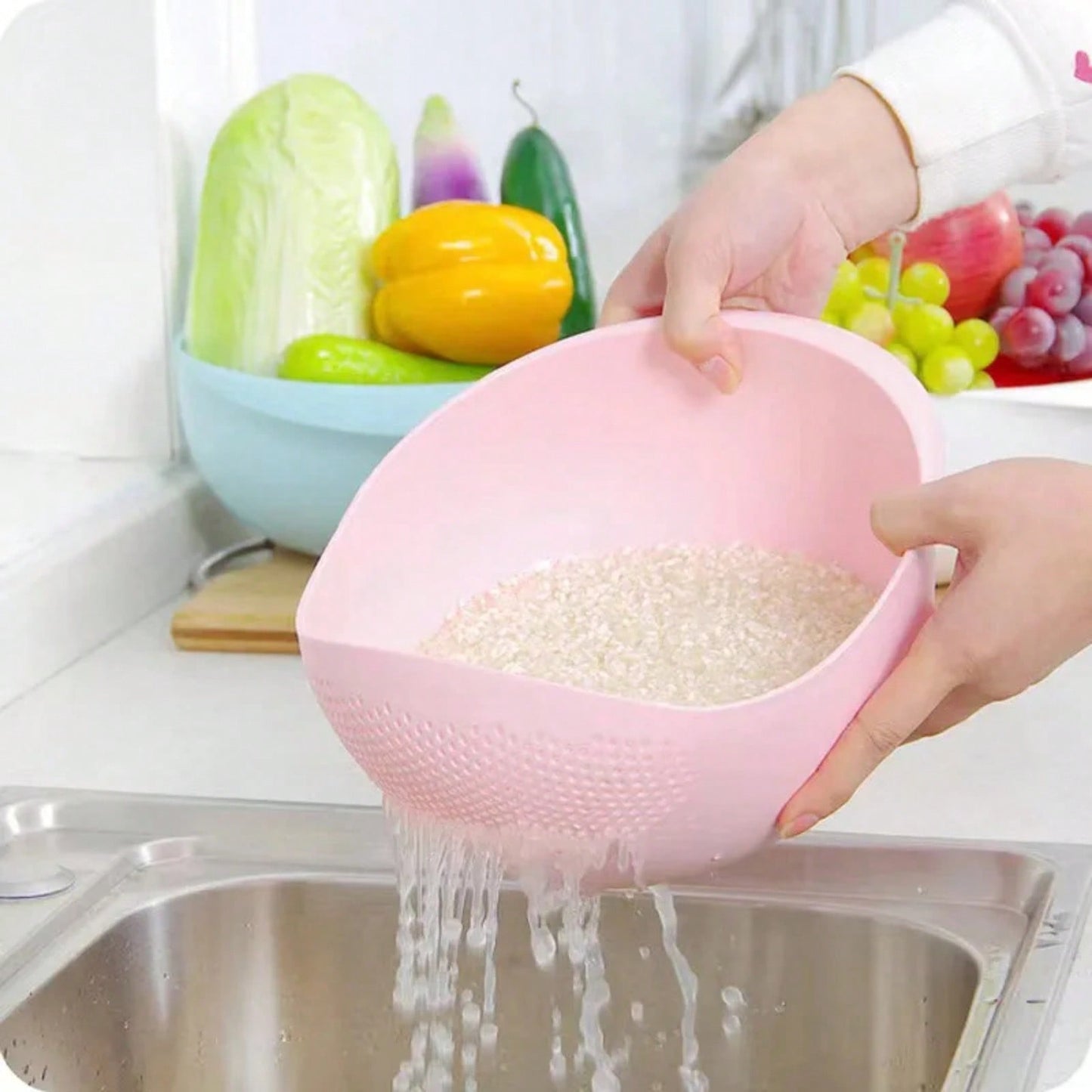 Rice Sieve Rice Drainage Basket Plastic Colander Kitchen Drain Basket Rice Bowl Fruit Vegetable Washing Strainer Basket Tools