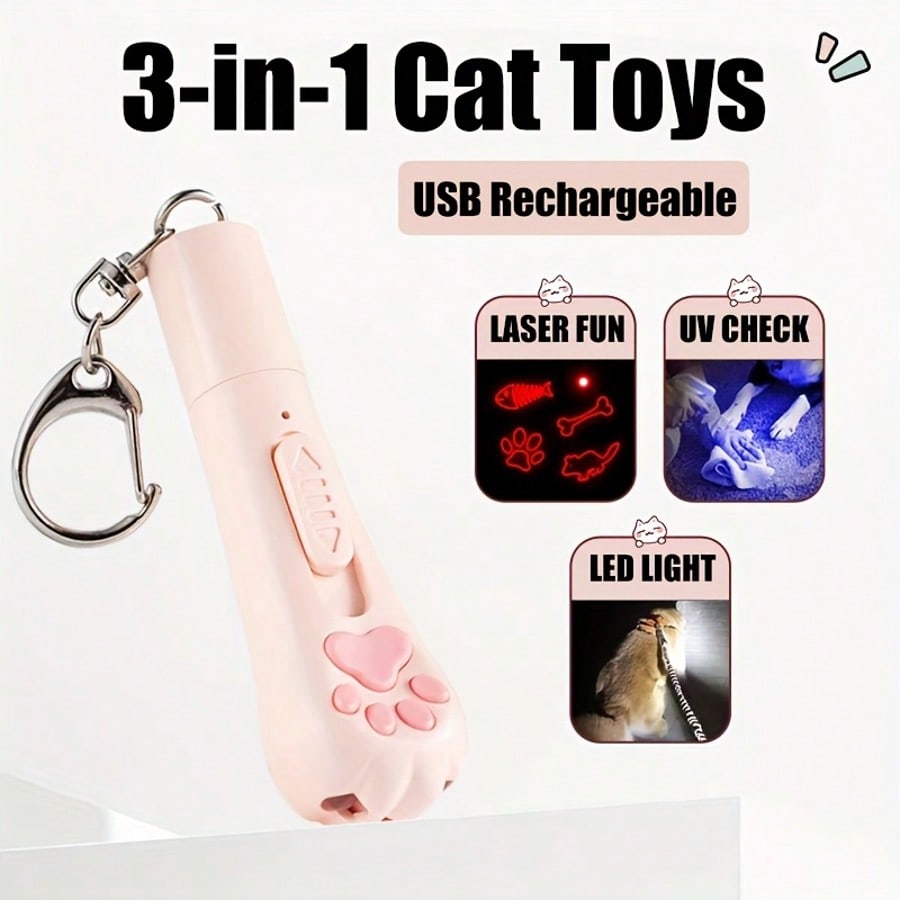 Cat Laser Toy Cats - 5 Interactive Laser Pointer Designs | Rechargeable Laser Cat Toy For Kittens, Dogs & Indoor Pets | Hunt Training, Pink Accessories | Wall Projection Puzzle Game