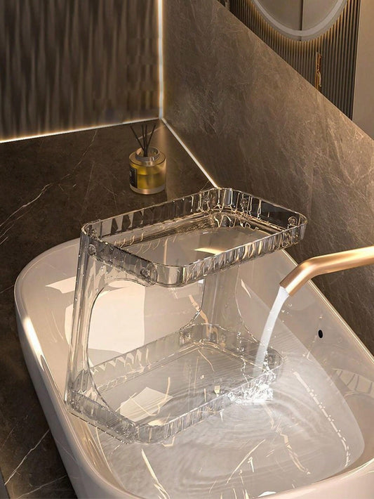 1 Set Transparent Tiered Bathroom Storage Rack, Suitable For Bathroom Storage, Skincare Products Placement, Double-Layer Bathroom Shelf, Home Bathroom Organization, Hotel Storage, Holding Toiletries, Desktop Skincare Organizer, Holding Bathing Supplies, C