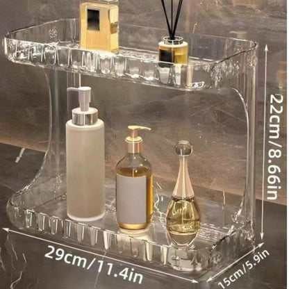 1 Set Transparent Tiered Bathroom Storage Rack, Suitable For Bathroom Storage, Skincare Products Placement, Double-Layer Bathroom Shelf, Home Bathroom Organization, Hotel Storage, Holding Toiletries, Desktop Skincare Organizer, Holding Bathing Supplies, C