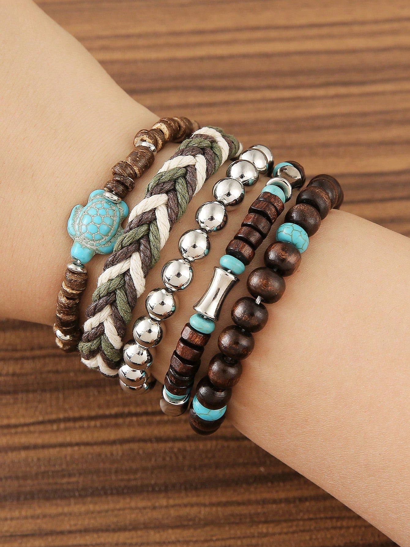 Handmade Boho Beaded Bracelets with Turtle Charm | Stackable Set | MIRA