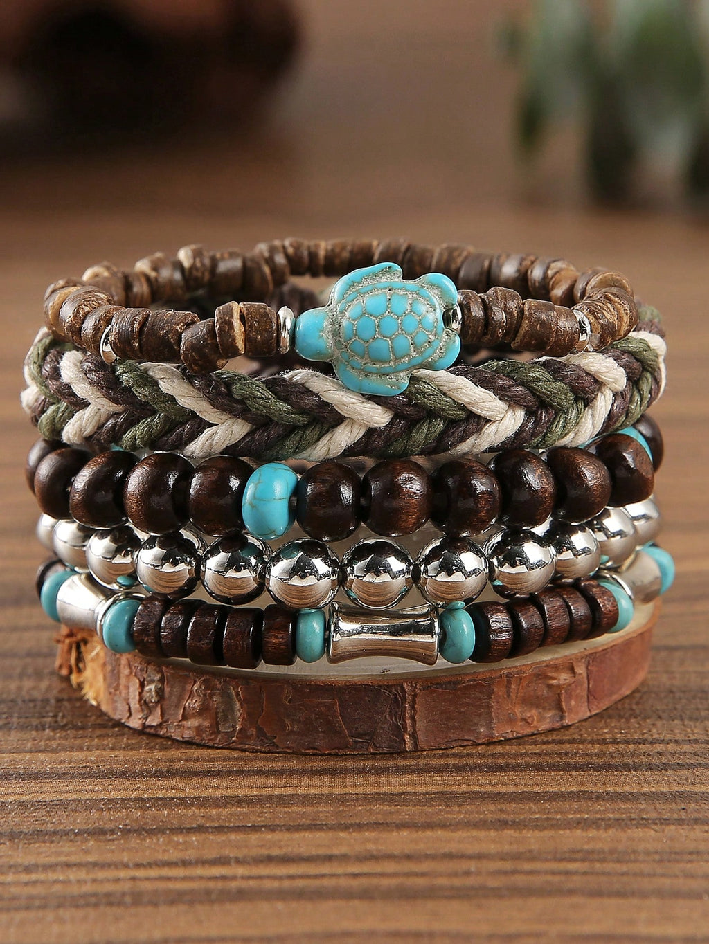 Handmade Boho Beaded Bracelets with Turtle Charm | Stackable Set | MIRA